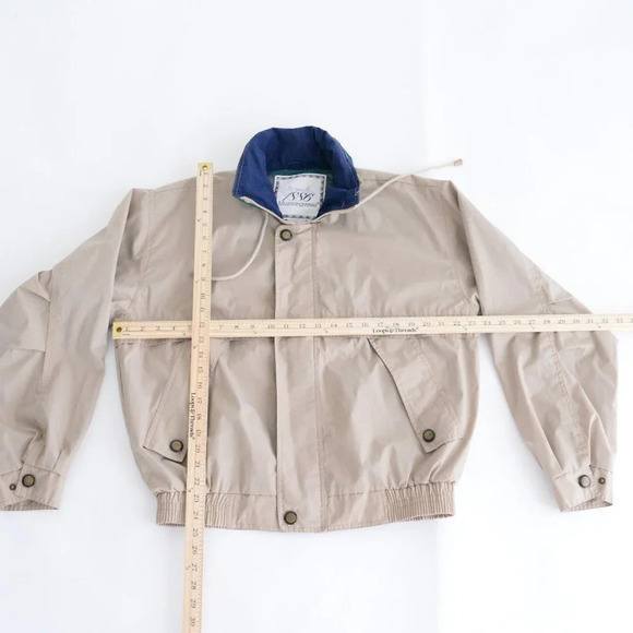 Vintage Munsingwear Tan & Navy Zip Up with Hidden Hood Utility Jacket Size Small - Picture 4 of 11